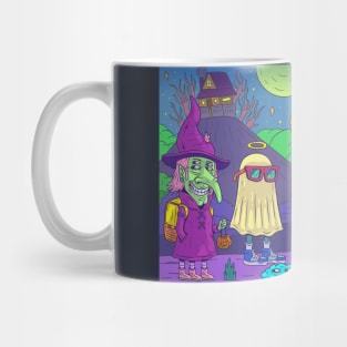 Spooky Halloween Creatures Cartoon Illustration Mug